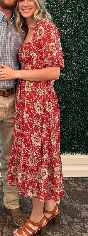 Lulus Rust Red Floral Midi Dress thumbnail 4