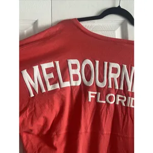 Spirit Jersey Melbourne Beach Florida Womens Size L Coral Pink Puff Print Cotton thumbnail 2
