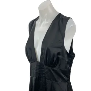 Abercrombie & Fitch Black Silk Satin Plunge Sleeveless Fit & Flare Mini Dress L thumbnail 3