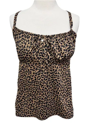 LANDS END Tankini 10 Cheetah Print Tan Black Swimsuit Top Adjustable Straps NEW thumbnail 1