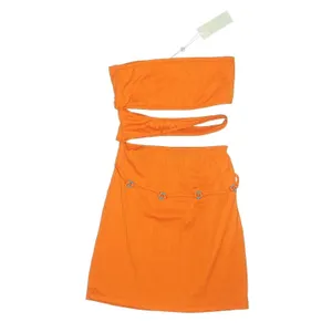 NWT Frankies Bikinis Richie Plisse Dress Orange Cut‎ Out Strapless Mini Size M thumbnail 2