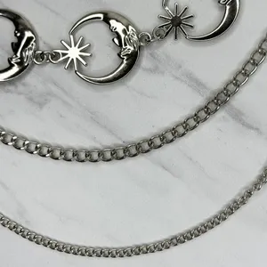 Draped Moon Star Silver Tone Chain Link Belt One Size (OS) ✨ thumbnail 5