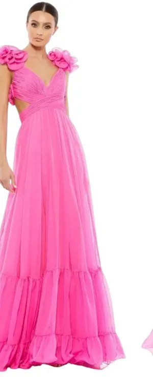 Mac Duggal Ruffle Tiered Cut-Out Chiffon Gown Womens 4 Hot Pink Formal 67911 NWT thumbnail 1