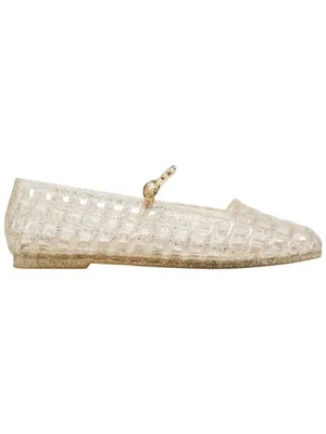 NWT Karl Lagerfeld Paris Juliska Mary Jane Jelly Flats KL265546 White Gold 8M thumbnail 2