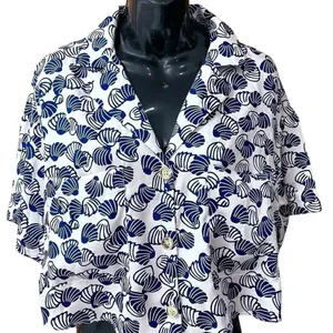Zara Clamshell Silky‎ White & Navy Relaxed Fit Button Front Crop Top Size Large thumbnail 1