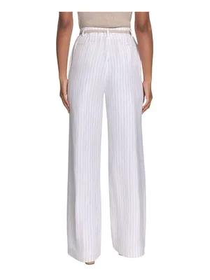 NEW Calvin Klein Pinstriped Pleated Linen Blend Lined Pants White / Khaki 16 thumbnail 10