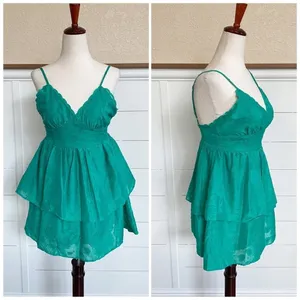 Wild Fable Emerald Green Floral Jacquard Tiered Mini Dress XS NWT Low Back‎ thumbnail 11