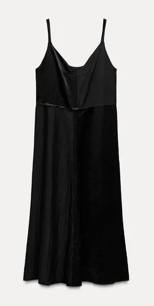 Zara Black Midi‎ Slip Dress V-Neck Spaghetti Strap 8740/162/800 XS thumbnail 1