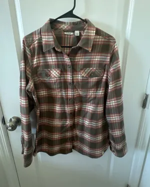 L.L.Bean Relaxed Fit Plaid Cotton Flannel Button-Up Shirt Brown Pink Size L thumbnail 1