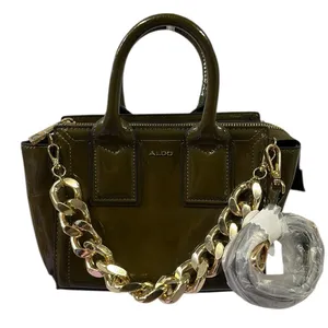 ALDO Fabyx satchel bag khaki green chunky gold chain Handbag Crossbody 8 x 6 in thumbnail 1