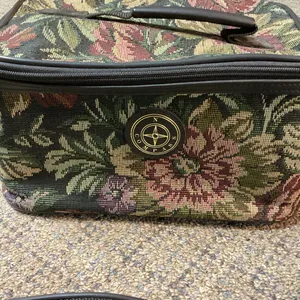 Vintage Compass Black Green Burgundy Floral Tapestry Shoulder Travel Luggage Bag thumbnail 2