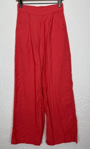 Abercrombie & Fitch Linen Blend Wide Leg Pull-On Pants Coral Size Small thumbnail 1