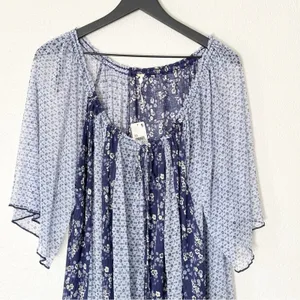Free People Because I Love You Floral Sheer Babydoll Flowy Tunic Top Boho XS NEW thumbnail 4
