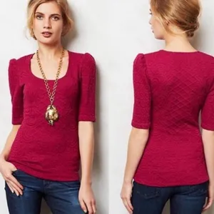 Deletta for Anthropologie‎ magenta textured 3/4 sleeve sweater size s thumbnail 2