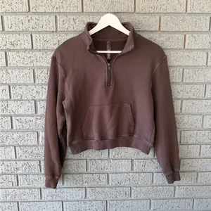 Skims Half Zip Sweater Cropped French Terry Pullover Chocolate Brown Size Small thumbnail 5