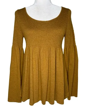 Anthropologie M Knitted and Knotted Esme Wool Blend Bell Sleeve Sweater Babydoll thumbnail 1