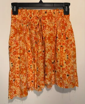 Free People Linen Blend Orange Print Raw Hem Elastic Waist Mini Skirt SZ XS thumbnail 1