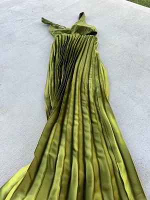 Sincerely Jules Olive Green Satin Pleated Cutout Maxi Dress Size Small thumbnail 7