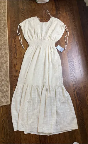 Nordstrom Cream Smocked-Waist Maxi Dress with Tie Shoulders thumbnail 1