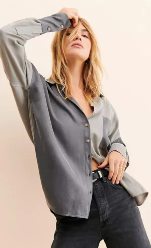 Free People NWOT  Silky Samantha Patchwork Button Down thumbnail 1