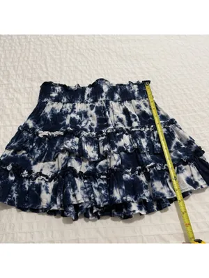 Cake For Dinner Blue & White Tie Dye Ruffle Tiered Mini Skirt Sz M Medium thumbnail 3