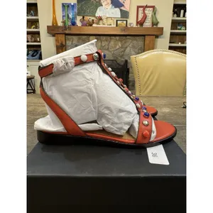 Coach Sadie Semi Black Calf Studded Sandals Size 6.5 Deep Coral T Strap thumbnail 4