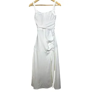 NWOT Halara White Ruched Lace Up Open Back Bodycon Pencil Maxi Dress Size M thumbnail 9