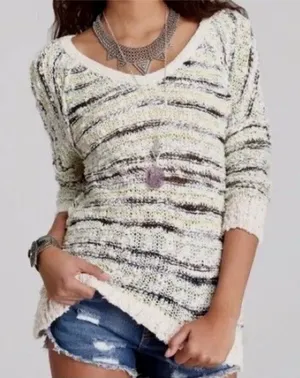 Free People Marled Songbird Pullover black striped sweater size medium thumbnail 1