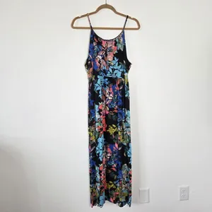 Lucy & Laurel Floral Maxi Dress Watercolor Sleeveless Vacation Braided XL thumbnail 7