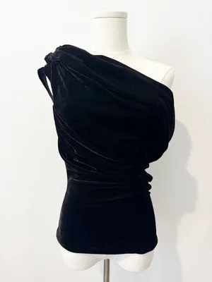 Lovers Friends Willa Top Size Small Black Velvet Asymmetric Ruched Mob Wife Chic thumbnail 3