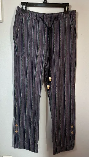 Sundance boho lagenlook cotton blend striped pants colorful small pull on thumbnail 1
