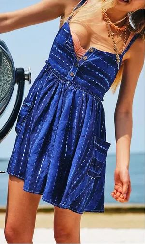NWT Free People Ocean Ave Romper - blue combo indigo - XS thumbnail 1