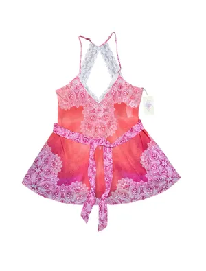 In Bloom by Jonquil Sheer Lace Babydoll Chemise Nightgown Pink Medium Adjustable thumbnail 1
