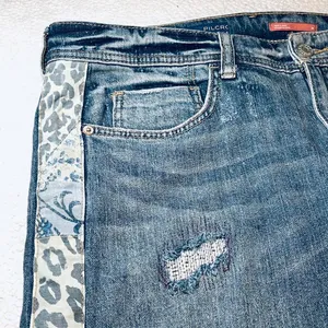 Pilcro Anthropologie Distressed Slim Boyfriend with Patchwork Side Trim Jeans 28 thumbnail 6