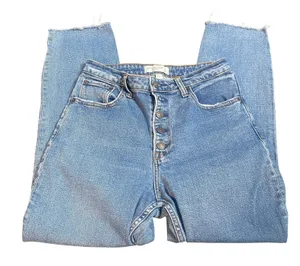 Abercrombie & Fitch Curve Love High Rise Mom Jeans Blue Button Fly Raw Hem 27 4R thumbnail 1
