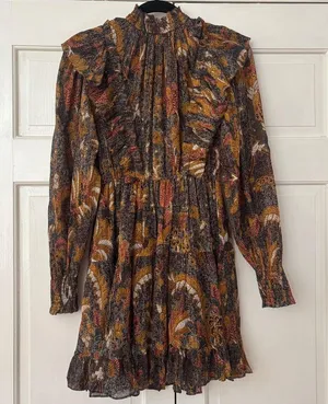 Ulla Johnson Vienne Bird of Paradise Mini Dress in Amber Size 2 Ruffle High Neck thumbnail 5