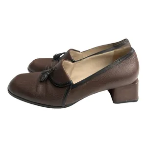 VTG Christian Louboutin Paris Brown Pebbled Leather Tassel Loafer Block Heel thumbnail 2