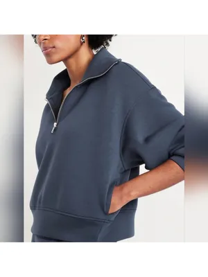 Old Navy Sport Bounce Fleece Women's Navy Half-Zip Pullover Sweatshirt NWT XS thumbnail 3