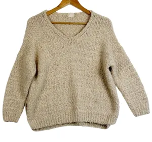 Altar'd State Sweater Womens S/M Beige Oversized Boucle Knit V-Neck Slouchy thumbnail 1
