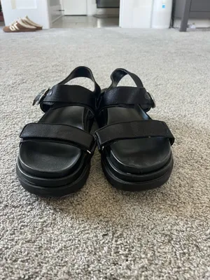 ZARA Sandals Black Leather Flatform thumbnail 3