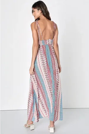 Lulus Maxin' Relaxin' Blue Multi Print Sleeveless Tie-Strap Maxi Dress thumbnail 2