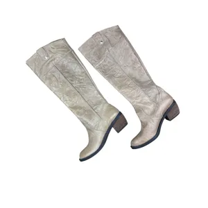 GB Gianni Bini Beige Leather Tall Boots Size 6 M Pebbled Wood Block Heel Cream 6 thumbnail 8