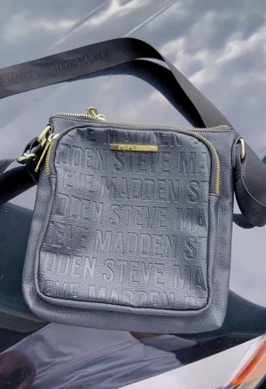 Steve Madden Black Crossbody Purse Logo Print Adjustable Strap thumbnail 1