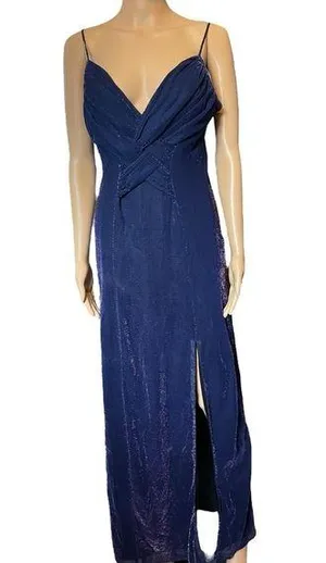 Jeffrey & Dara Vintage 90s Indigo Ultra Sparkly Twist Front Maxi Evening Dress thumbnail 1