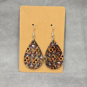 Skull Sunflower‎ Halloween Teardrop Hook Handmade Earrings JB1E2 thumbnail 2