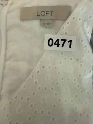LOFT 100% Cotton White Eyelet V-Neck Dress thumbnail 8