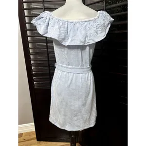Michael Kors Women's Blue/White Striped Off Shoulder Ruffled Dress S NWT thumbnail 5