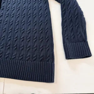 LL Bean Navy Blue Cable Knit Cotton Button Up Cardigan Sweater Size XL thumbnail 4