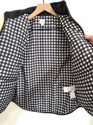 J. Crew Puffer Vest with Snap Pockets, black with gingham lining, size XS thumbnail 2
