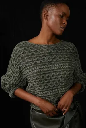 Anthropologie Pilcro Micro Fisherman Sweater 1X‎ Green Chunky Cable Knit thumbnail 1